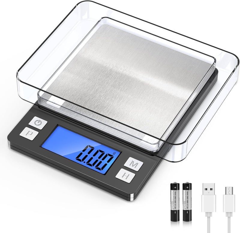 BOMATA 0.01g/1kg Upgraded Small Digital Scale, USB Rechargeable, with Larger Display and Hold,Tare Function, 9 Units, High Precision Digital Scale Grams and oz for Small Item, Kitchen… - Image 1